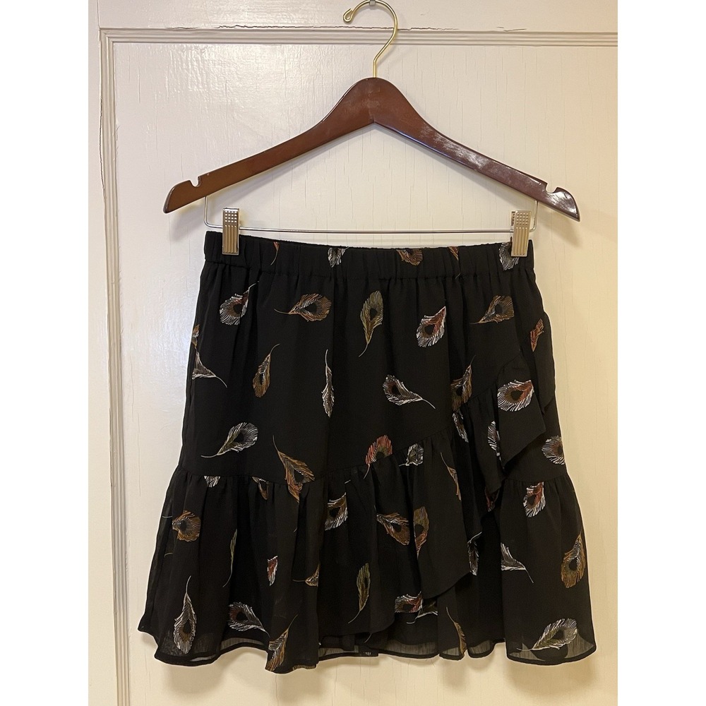 Madewell Black Peacock Feather Ruffle-Edge‎ Lined Mini Skirt Size S Dark Fairy
